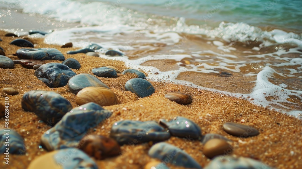 Tropical beach with stones and vibrant sand Tropical beach with stones and vibrant sand