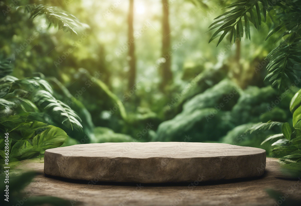Podium background product forest green display platform wood stone 3d garden rock Product podium jun Podium background product forest green display platform wood stone 3d garden rock Product podium jun