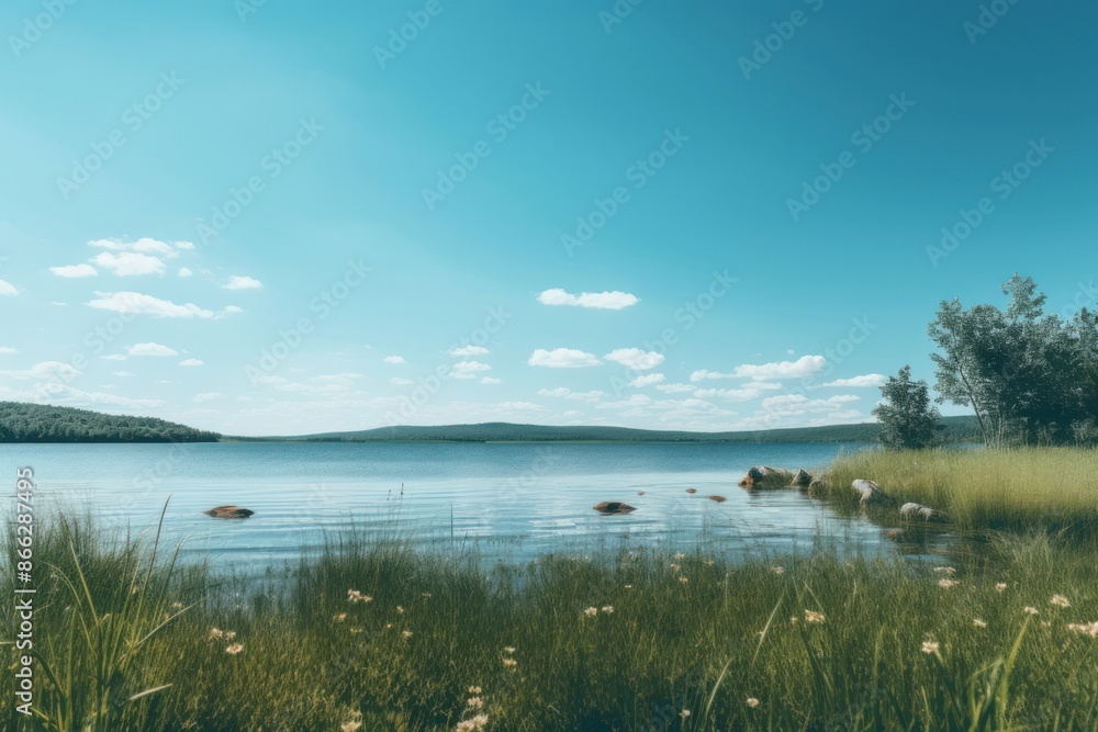 Fototapeta premium Lake landscape outdoors horizon. 