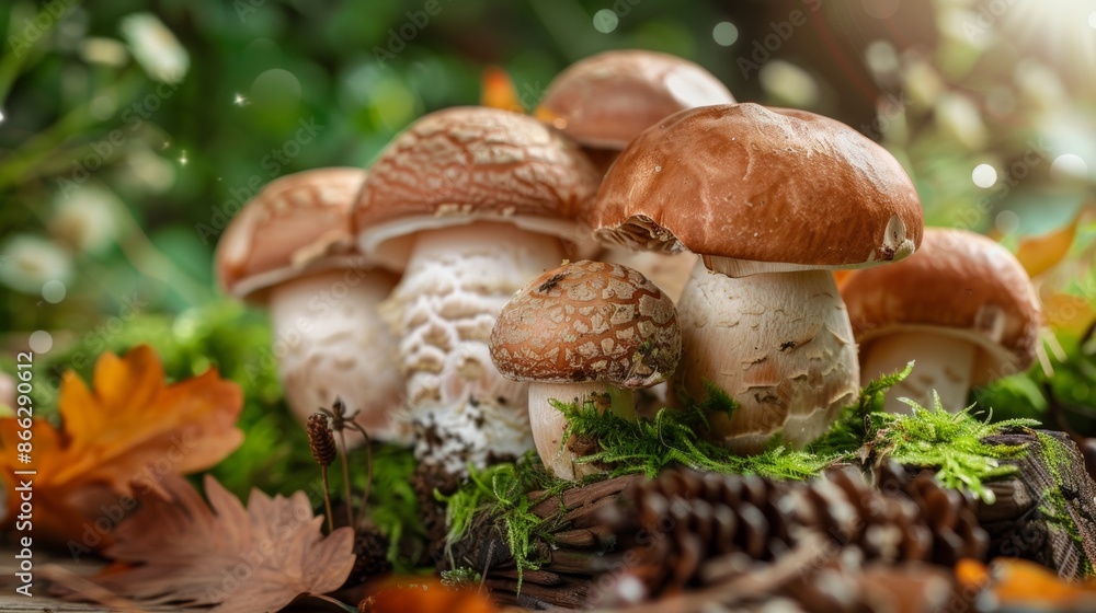 Wild mushrooms in a natural forest setting Wild mushrooms in a natural forest setting