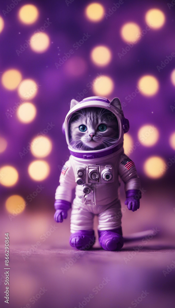 Cat astronaut purple toy representation Cat astronaut purple toy representation