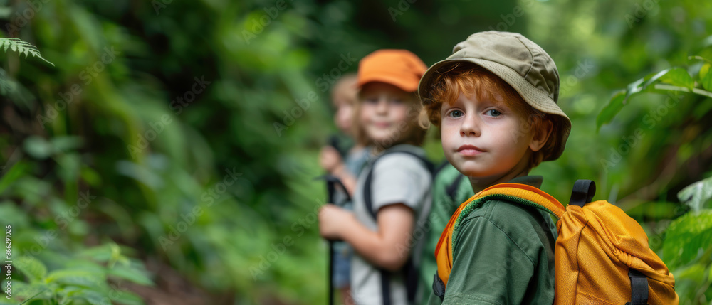 Kids exploring nature on a school field trip, experiential learning, educational adventure Kids exploring nature on a school field trip, experiential learning, educational adventure