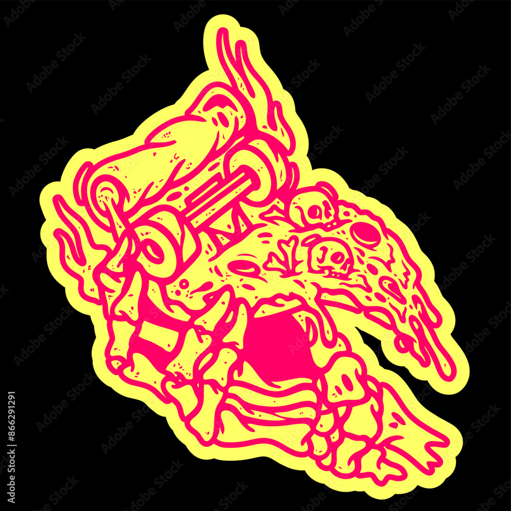 vector illustration artwork of hand skull skeleton holding pizza slice ...