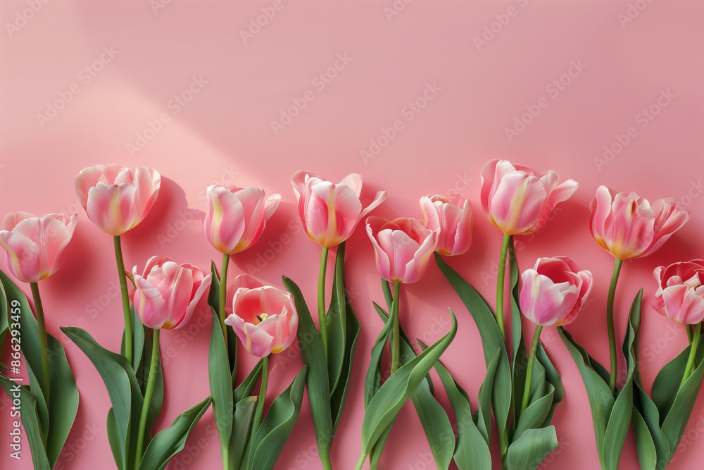 Pink tulip flowers on pink background Pink tulip flowers on pink background