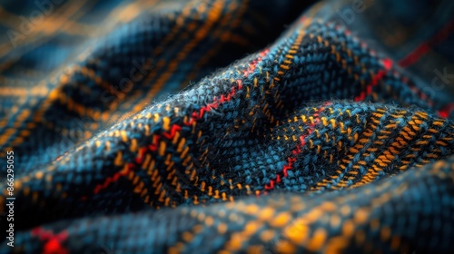 A plaid fabric with yellow and red stripes