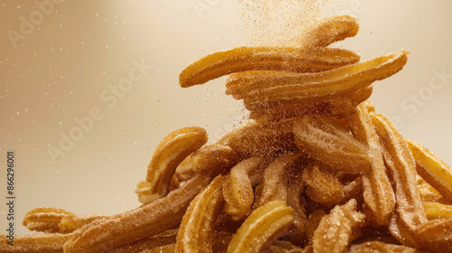 Sugar sprinkling on a pile of delicious churros
