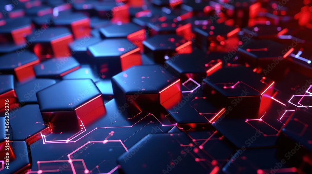 Obraz premium Abstract Hexagon Pattern with Neon Lights