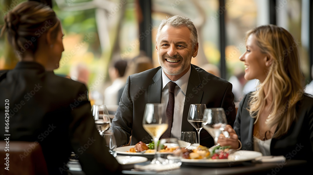 Successful Teamwork: Smiling Colleagues Enjoying Lunch and Business Conversations in a Modern Restaurant Successful Teamwork: Smiling Colleagues Enjoying Lunch and Business Conversations in a Modern Restaurant