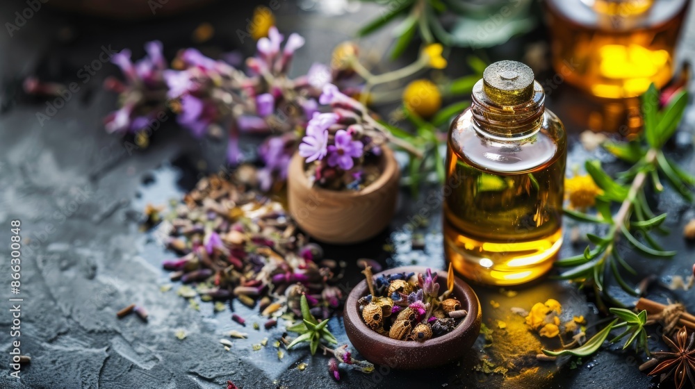 Aromatherapy oils and dried flowers Aromatherapy oils and dried flowers