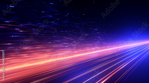 Speed motion blur, luminous blue and orange streaks in motion