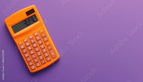 An orange calculator in the top left corner of a solid purple background, essential for math calculations.