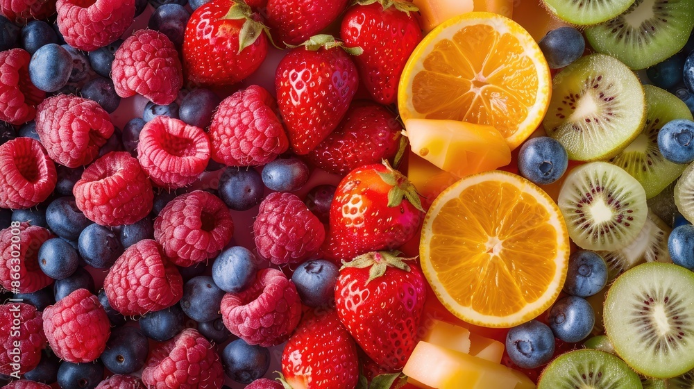 A background of many fruits and berries. A background of many fruits and berries.