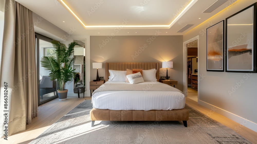 Fototapeta premium modern living room with bed, bedroom ideas, beautiful comfy bed, interior design
