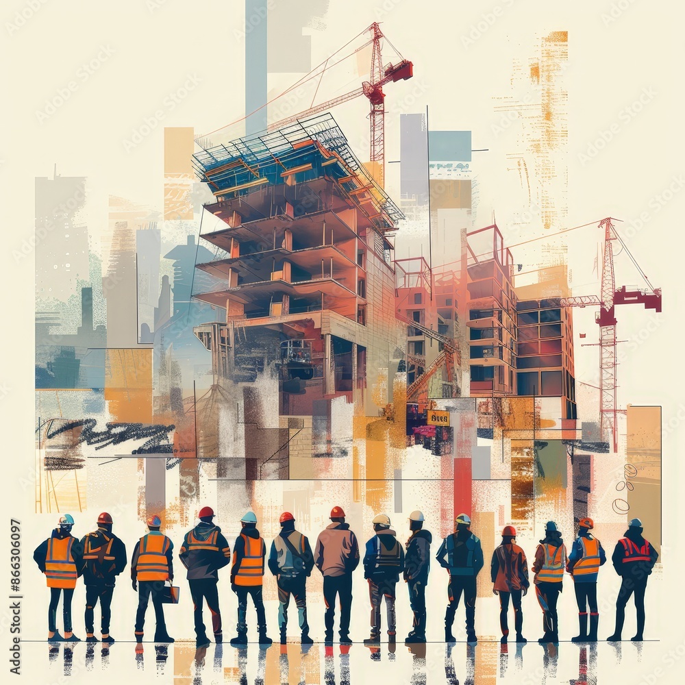 Fototapeta premium Futuristic City Construction with Digital Blueprints