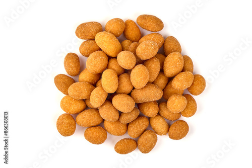 Slika na platnu Crunchy coated peanuts, isolated on white background.