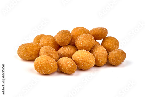 Slika na platnu Crunchy coated peanuts, isolated on white background.