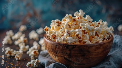 Bowl of popcorn on rustic table