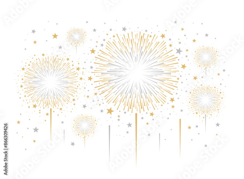 Fireworks isolated on white background, gold, vector, firework clipart no background, icon, illustration for congratulations graduates, Christmas, new year, holiday, birthday, party, celebration, USA