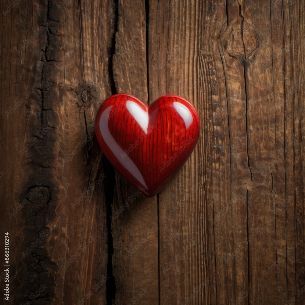 Red heart reaction with isolated wooden texture Red heart reaction with isolated wooden texture