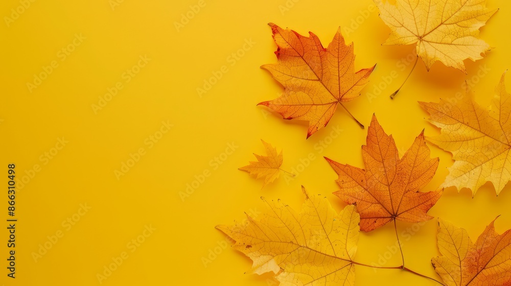 The wallpaper features maple leaves arranged with space for letters, on a yellow background. The wallpaper features maple leaves arranged with space for letters, on a yellow background.