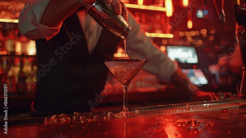 The bartender pouring cocktail photo