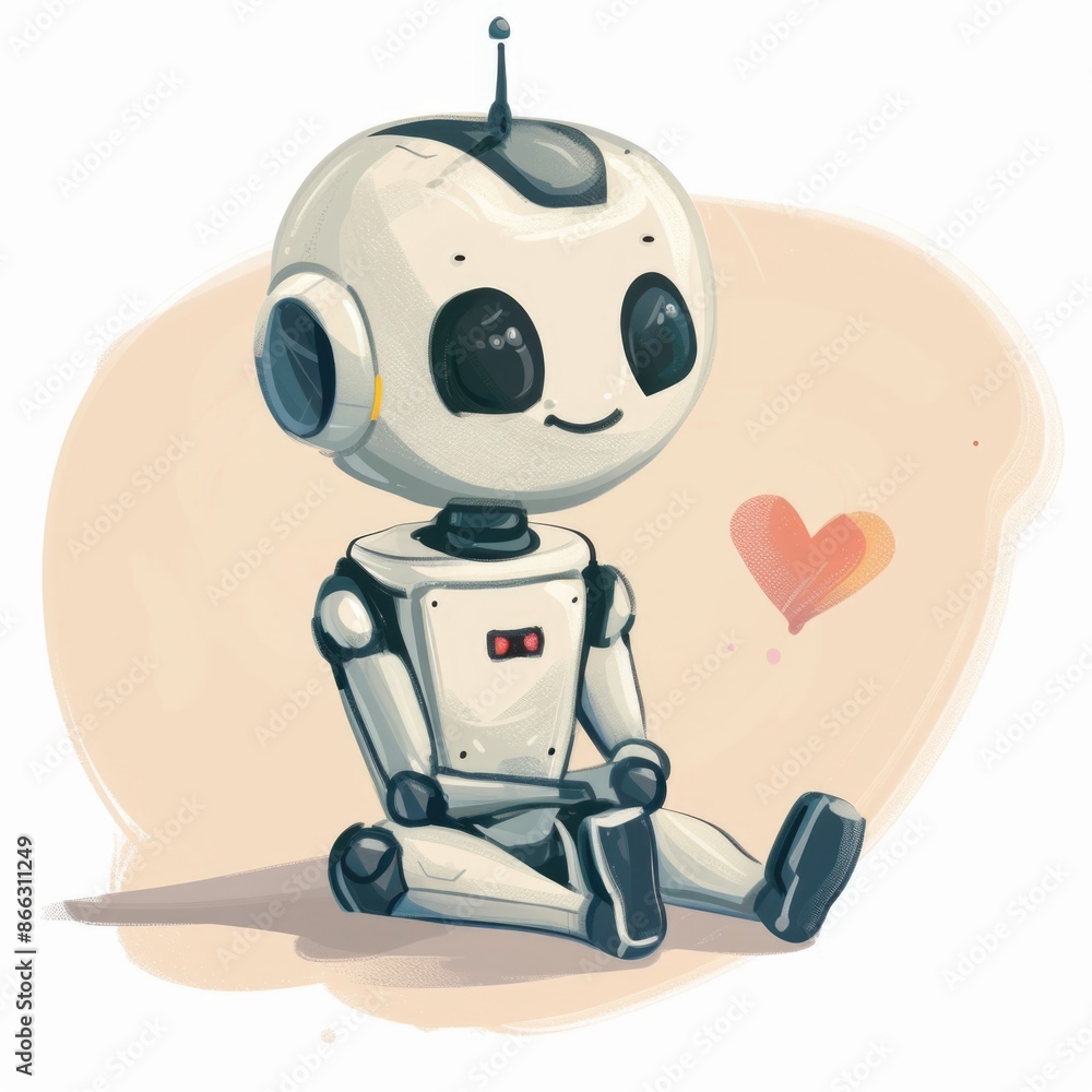 Cute picture with a robot. Cartoon happy little drawn characters Cute picture with a robot. Cartoon happy little drawn characters