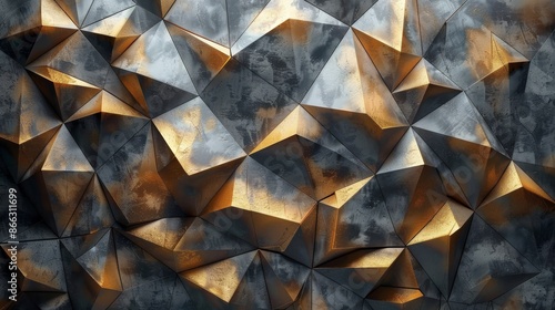 Wallpaper Mural Abstract geometric background of 3D gold and grey polygonal shapes.  Textured surface for modern design and architecture. Torontodigital.ca