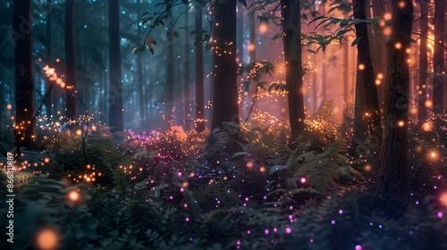 Magical and beautiful forest, bioluminescence.