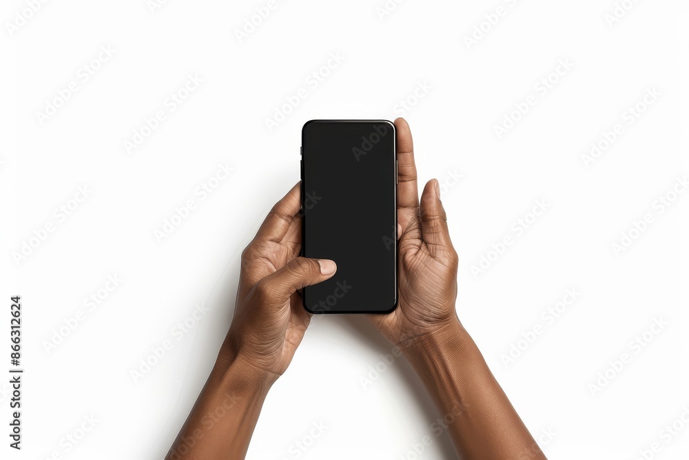Black Hand Holding Smartphone with Blank Screen Black Hand Holding Smartphone with Blank Screen