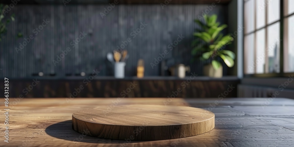Dark wood podium placed on the kitchen table Dark wood podium placed on the kitchen table