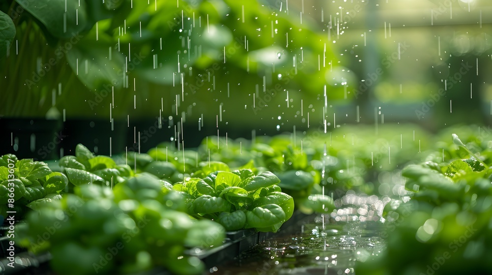 Fototapeta premium Advanced Hydroponic Greenhouse with Recycled Water System for Sustainable Plant Growth
