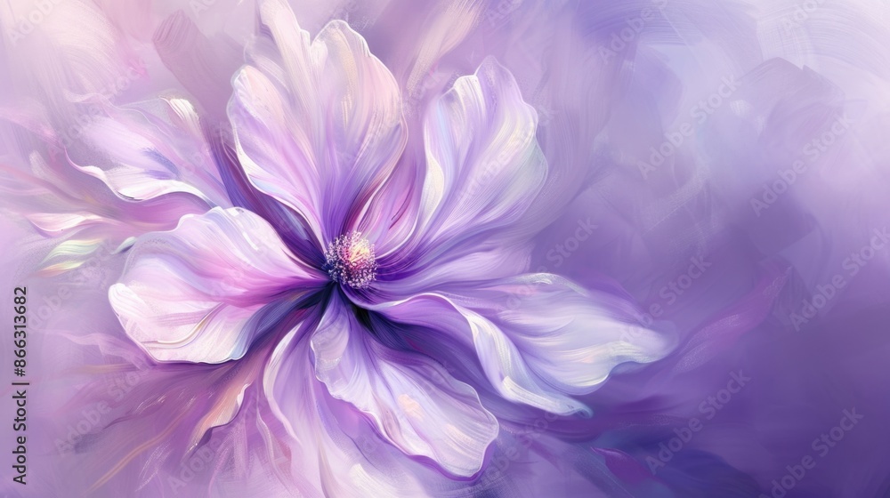 Obraz premium Delicate flower of pastel purple color painted with oil paint. close up.