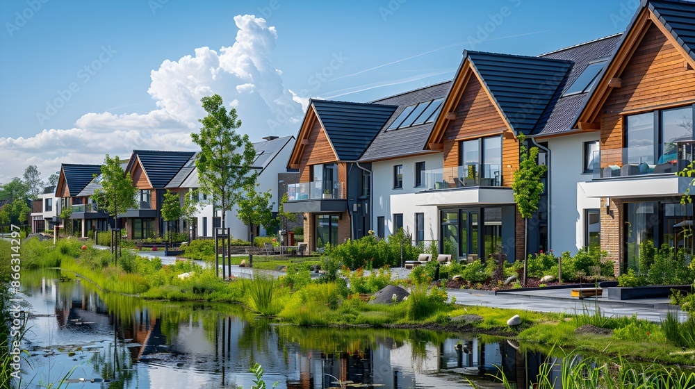 Sustainable Modern Housing Development with Shared Green Spaces Sustainable Modern Housing Development with Shared Green Spaces