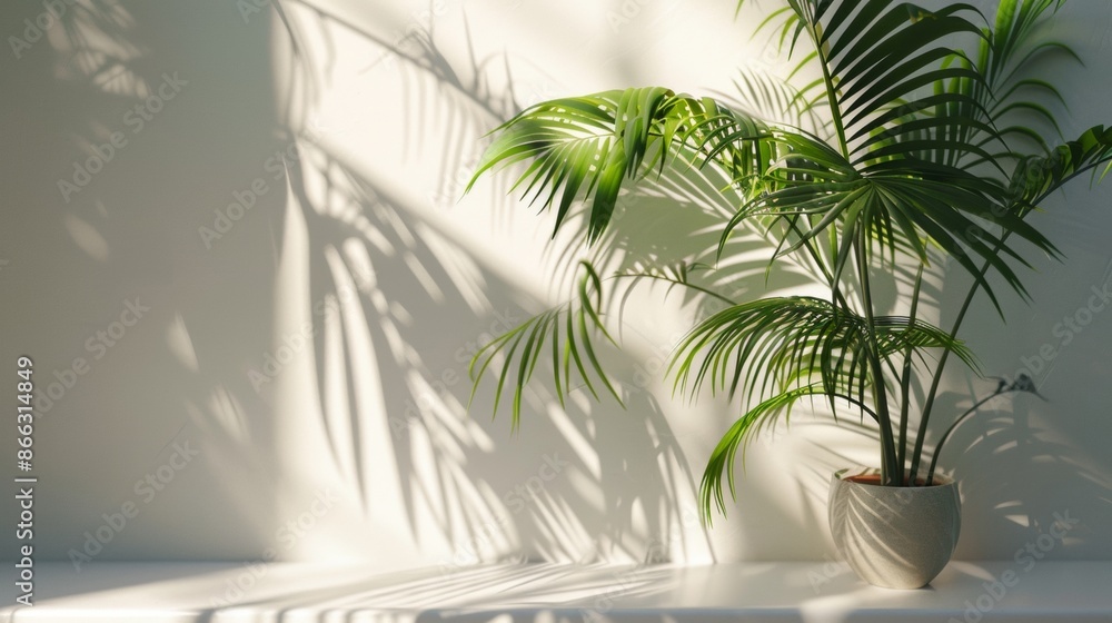 Green plant with shadow on white wall Green plant with shadow on white wall