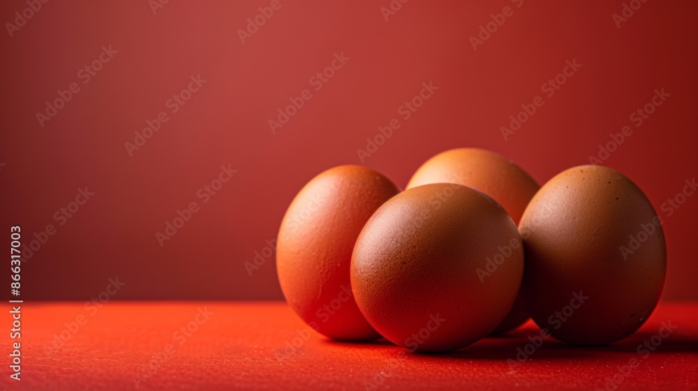 Brown eggs on red background Brown eggs on red background
