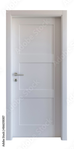 Wallpaper Mural Modern panel door, white laminated MDF with satin finish, minimalist satin nickel square pull handle, PNG with transparent background Torontodigital.ca