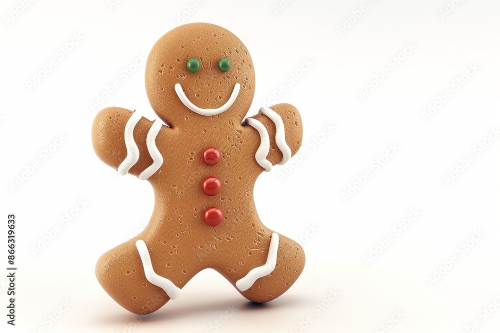 3d Illustration of cute Christmas gingerbread cookie man with red Santa hat isolated on a white background 3d Illustration of cute Christmas gingerbread cookie man with red Santa hat isolated on a white background