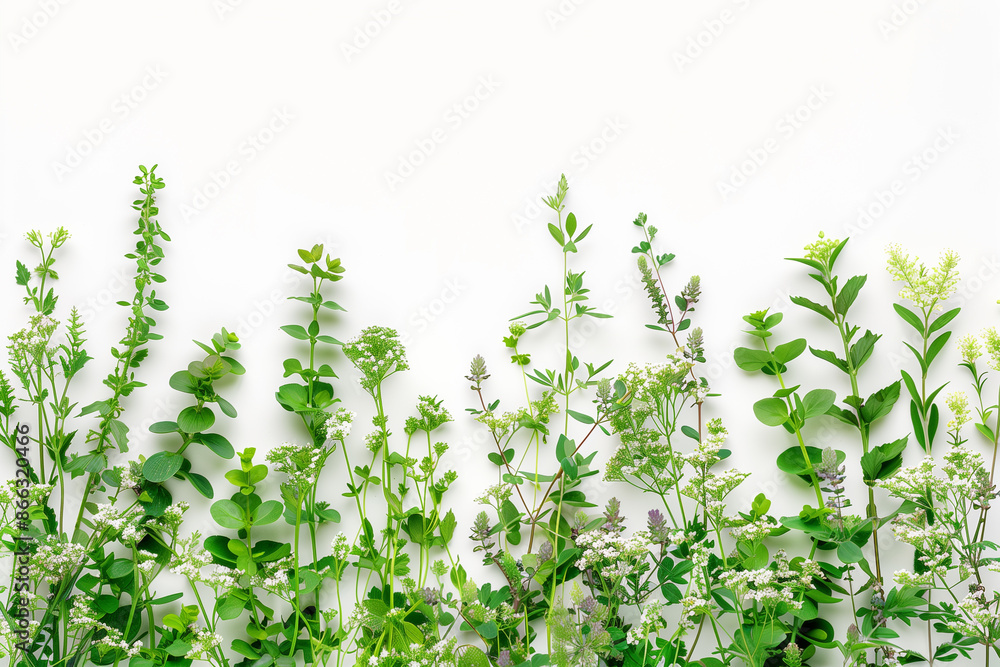 Flowers and herbs on white background Flowers and herbs on white background