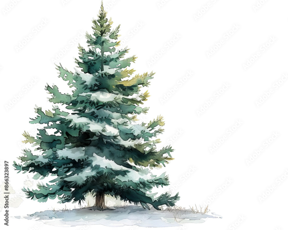A lone evergreen tree stands tall in a snowy landscape. The tree is covered in a light dusting of snow, and the branches are bare. The image is perfect for winter-themed designs. A lone evergreen tree stands tall in a snowy landscape. The tree is covered in a light dusting of snow, and the branches are bare. The image is perfect for winter-themed designs.