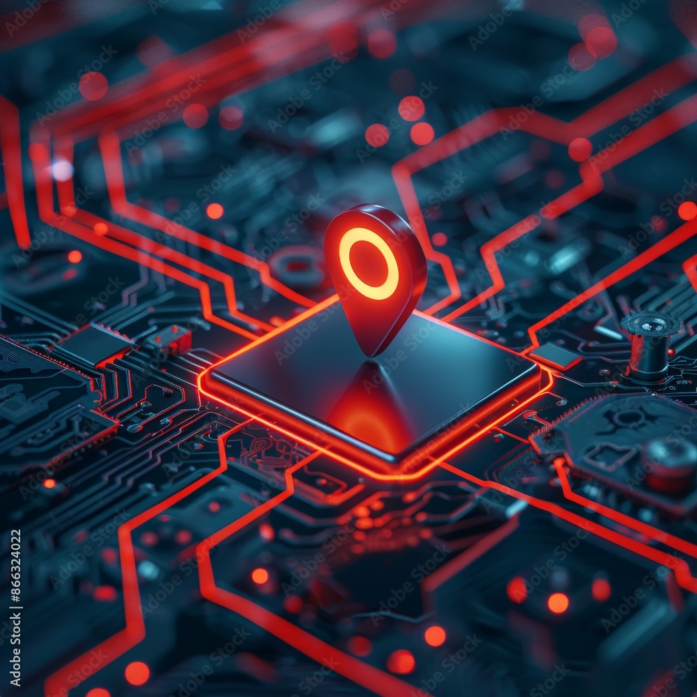 Futuristic City Map with Glowing Digital Pins Futuristic City Map with Glowing Digital Pins