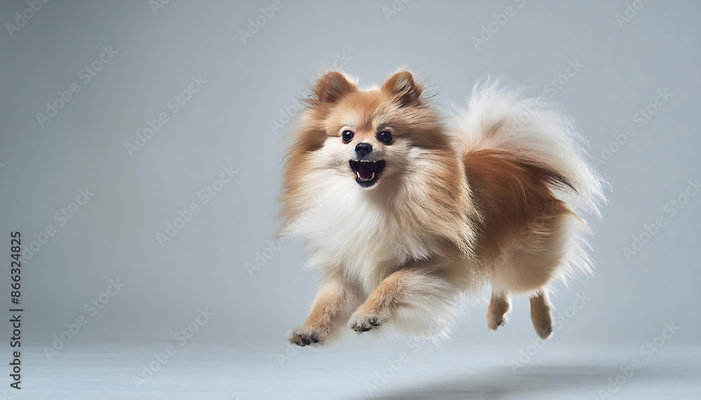 Playful Pomeranian Jumping Joyfully Playful Pomeranian Jumping Joyfully