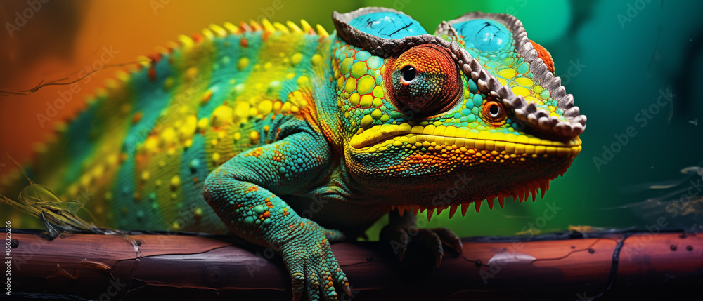 Multicolored Chameleon in its Natural Habitat Multicolored Chameleon in its Natural Habitat