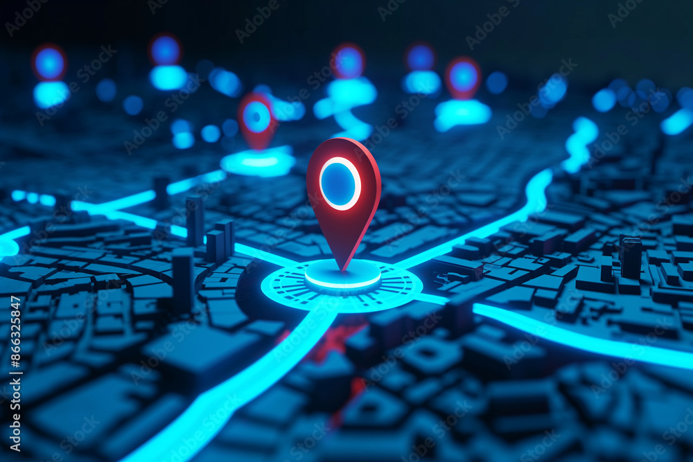 Digital Map of Red color location pin , futuristic Map, delivery ...