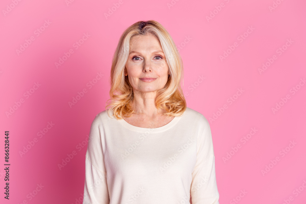 Photo of lovely adorable pretty woman wear stylish clothes isolated on pink color background Photo of lovely adorable pretty woman wear stylish clothes isolated on pink color background