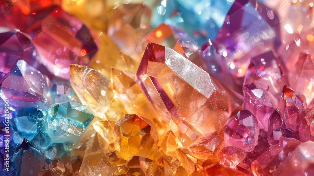 Rainbow of colorful crystals, close-up shot, abstract background Rainbow of colorful crystals, close-up shot, abstract background
