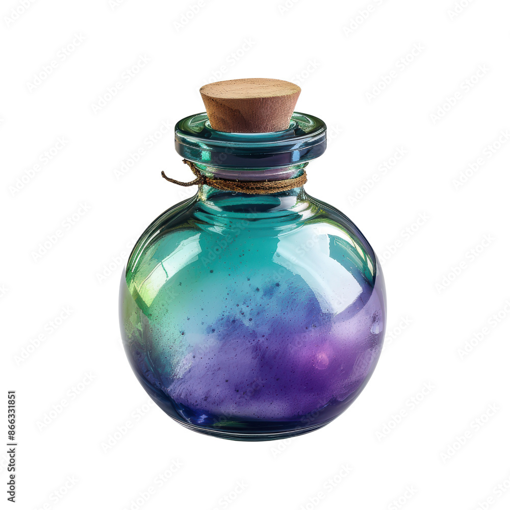 Colorful glass bottle filled with mystical liquid, featuring a cork stopper. Perfect for fantasy themes, alchemy visuals, or artistic projects. Colorful glass bottle filled with mystical liquid, featuring a cork stopper. Perfect for fantasy themes, alchemy visuals, or artistic projects.
