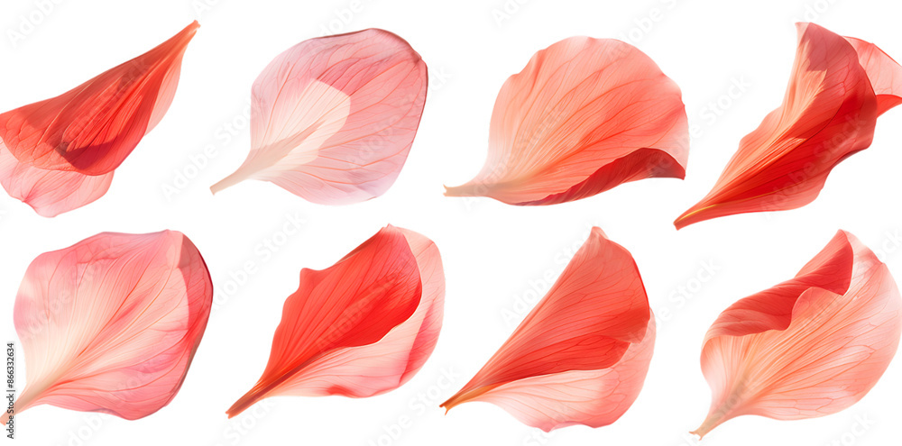 Fototapeta premium Collection of soft red flower petals isolated on transparent background