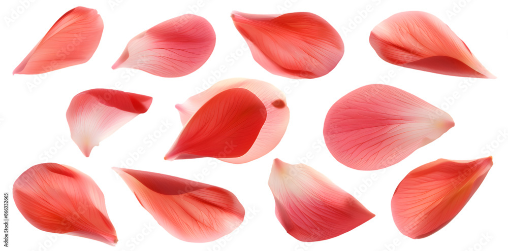 Collection of soft red flower petals isolated on transparent background Collection of soft red flower petals isolated on transparent background