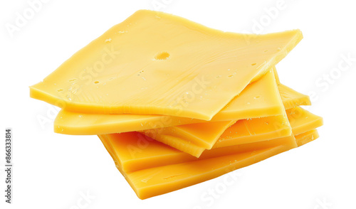 Stack of yellow cheese slices isolated on white background. Perfect for food, dairy, and kitchen-related projects or advertisements.