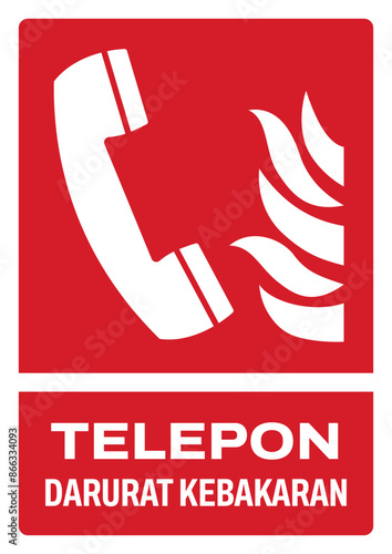 ISO fire prevention safety signs in indonesian_telepon darurat kebakaran size a4/a3/a2/a1 photo